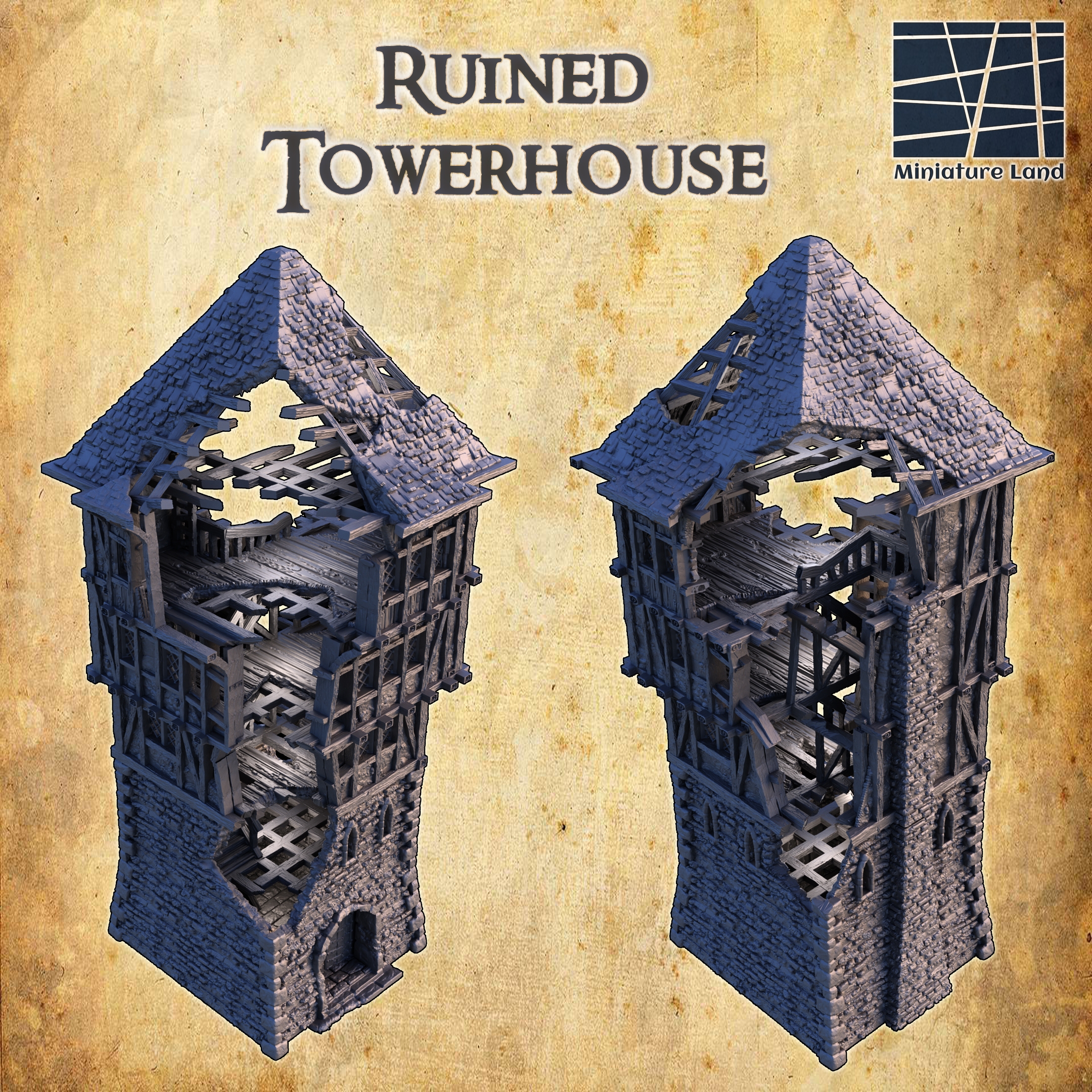 Ruined Tower House - Tabletop Terrain - 28 MM